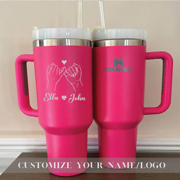 Valentine's Day Personalized Stanley Tumbler - Engraved 40oz Insulated Travel Mug, Custom Couple Gift for Him/Her, Romantic Galentine's Gift